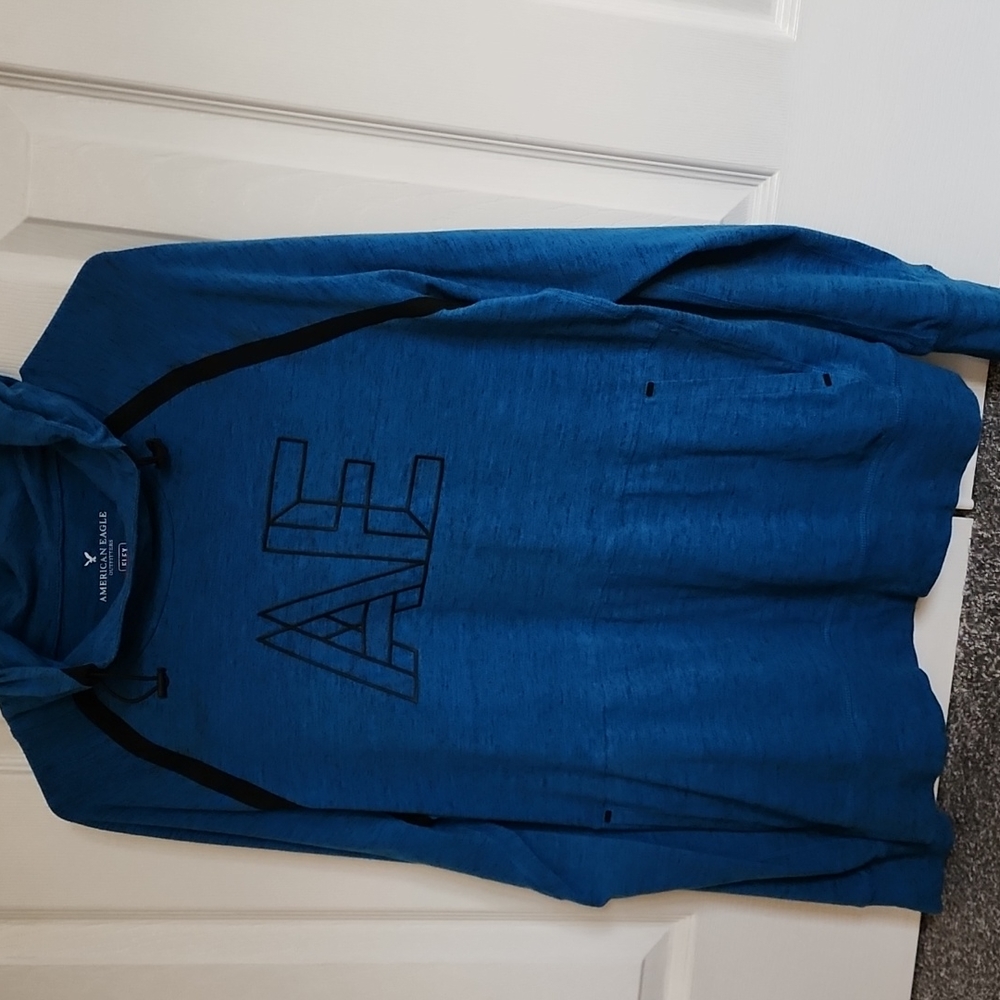 2 Hollister Camouflage Hoody and Blue AE Fex Hoodie with hood adjustment tassle